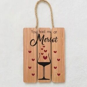 Wine Decor You Had Me At Merlot Wall Art Hanging Sign Home Bar‎ Decor